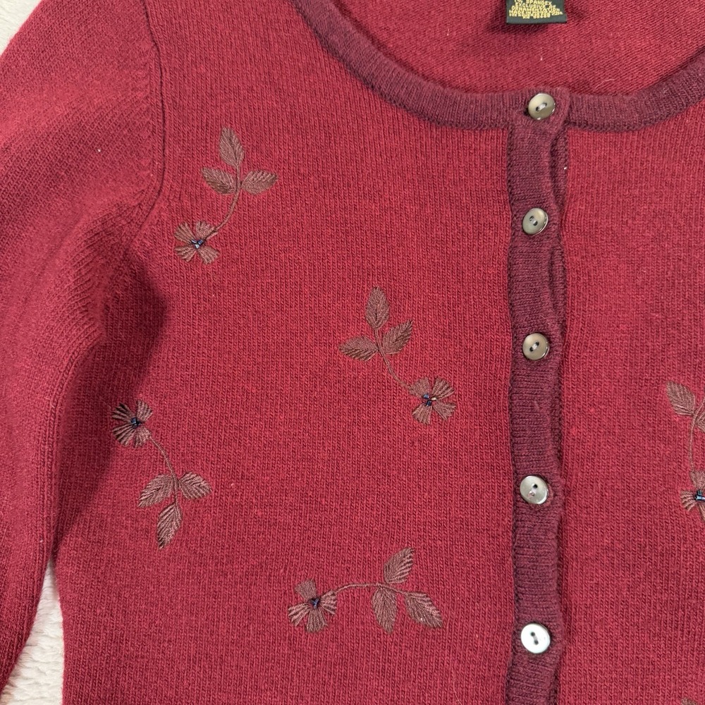 Classiques Entier Medium Lambswool‎ Embroidered Floral Cardigan Red Vintage - Picture 2 of 8